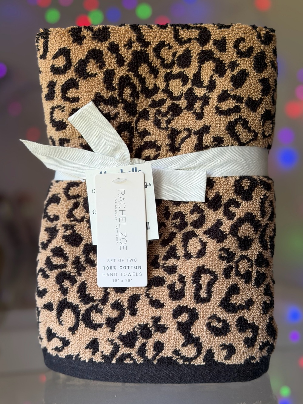 Rachel Zoe Leopard Cheetah Print 100% Cotton Hand Towels Set of 2 Bathroom Decor